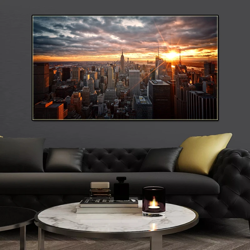 Холст настенные картины город Сумерки Картина на холсте закат морской пейзаж