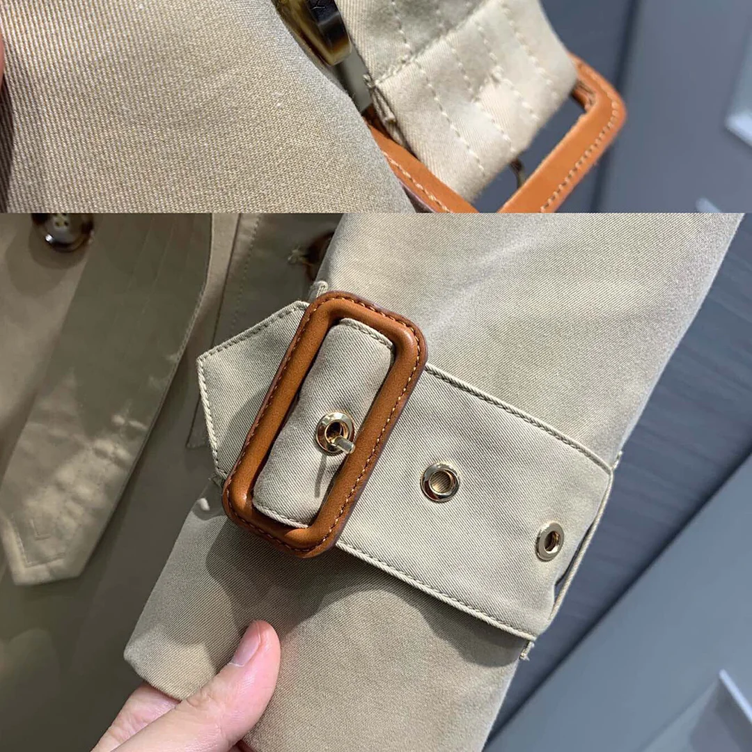 

new autumn high-end elegant khaki long trench coat women notched collar double breasted wide belt slim high waist coats overcoat