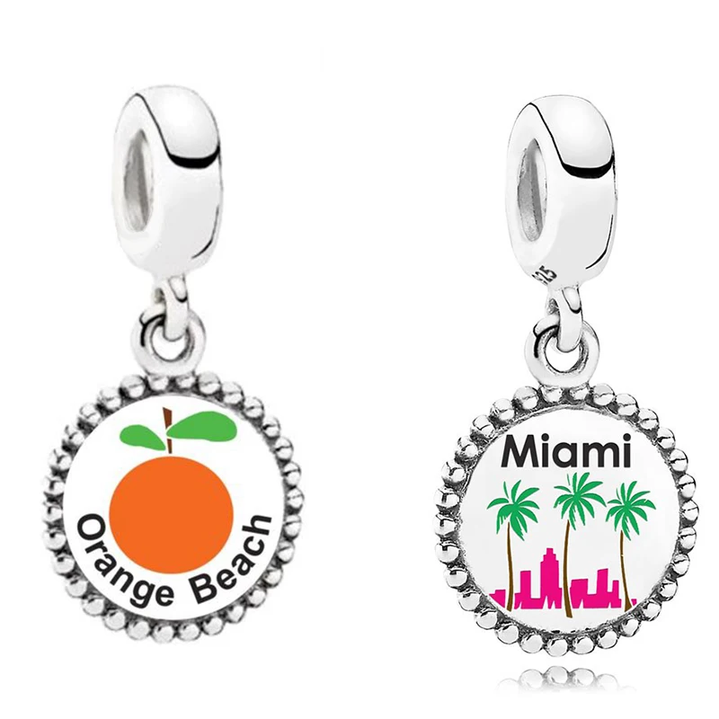 2020 New High-quality S925 Miami Palm Trees Dangle Orange Beach  Charm Diy Original 1: 1 Suitable For Women Jewelry  Gifts