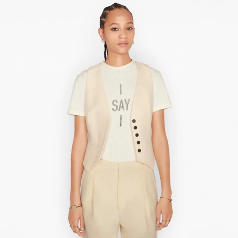 

High Quality Early Spring Letter Reverse Printing Process Cotton and Linen Simple BAI with Ladies Short-sleeved T-shirt
