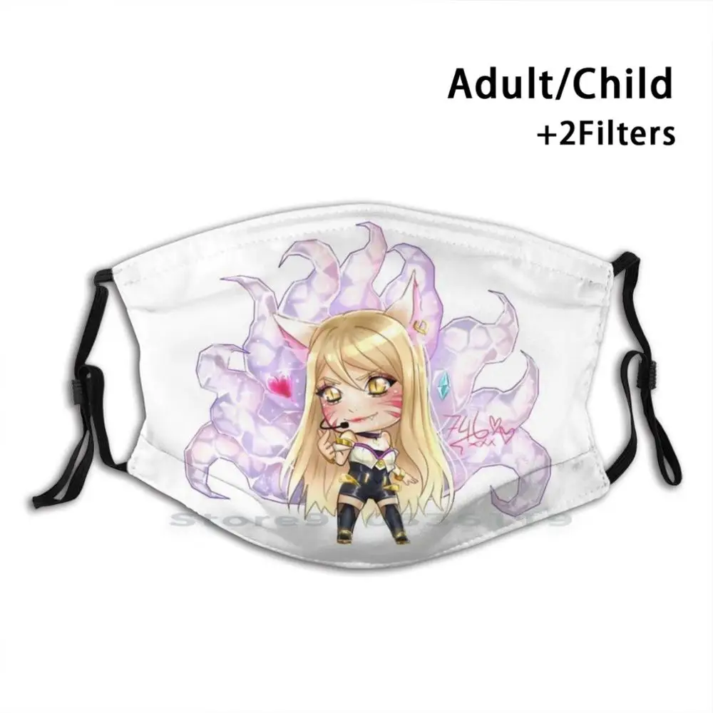 

Маска для лица Kda Ahri Chibi с принтом, многоразовая, фильтр Pm2.5, детская, Ари, Kda, поп-звезды, поп-звезды, кицунэ, лиса, аниме, Чиби, Kawaii