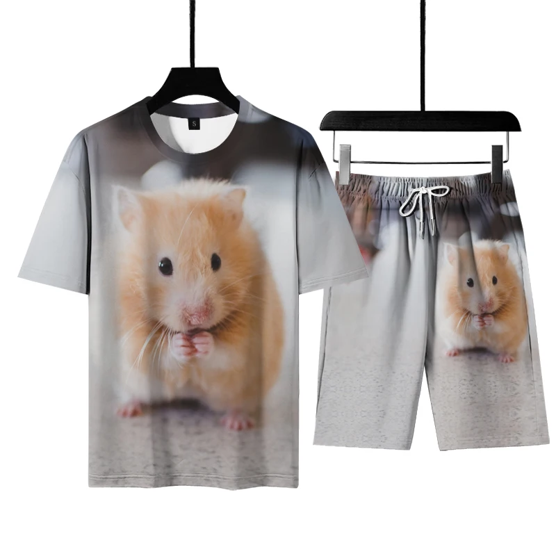 

New European and American fashion brand 3D exquisite animal digital print summer T-shirt short sleeve suit men's and women's lov