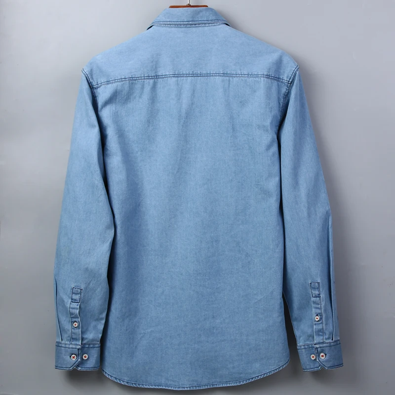 

Mens Regular-fit Long-Sleeve Denim Work Shirt Two Button Front Chest Pockets & Pencil Slot Rugged Wear Thin Casual Cotton Shirts