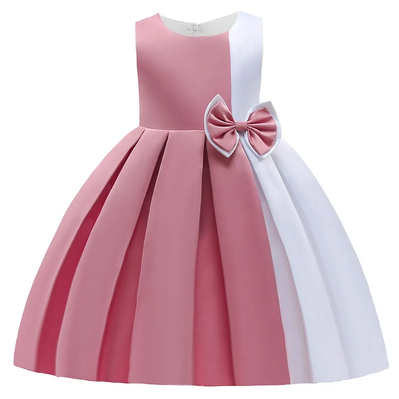 Elegant Girls Bow Lace Puff Princess Dress Girl Wedding Birthday Party Ball Gown For Children Stage Show Costumes | Детская одежда и