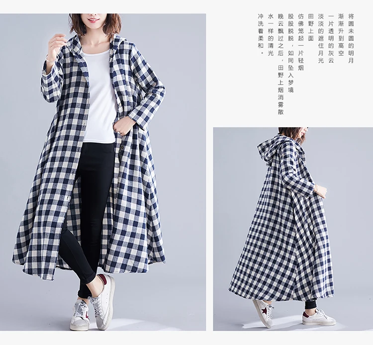 Dimanaf женский плюс размерные куртки пальто Базовая верхняя одежда Осенняя Повседневная Женская с длинным рукавом Женская свободная хлопковая с капюшоном клетчатая тонкая