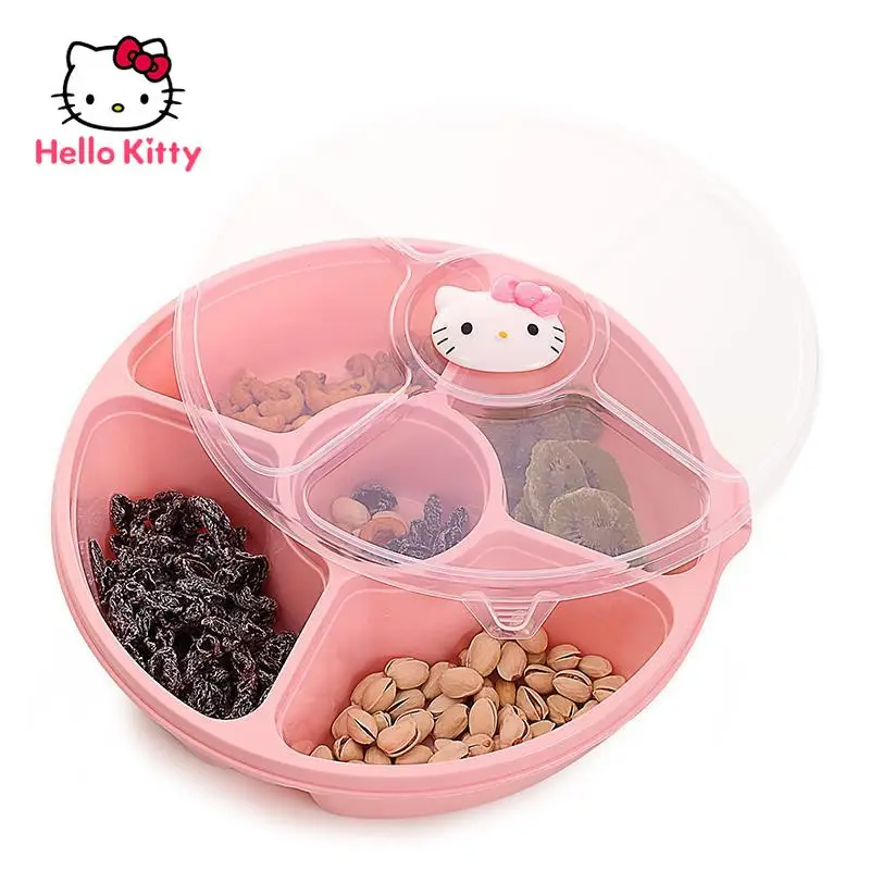 Hello Kitty Creative Dried Fruit Storage Box Living Room Nut Plate Candy Box Divided Grid with Lid Snack Melon Seed Plate