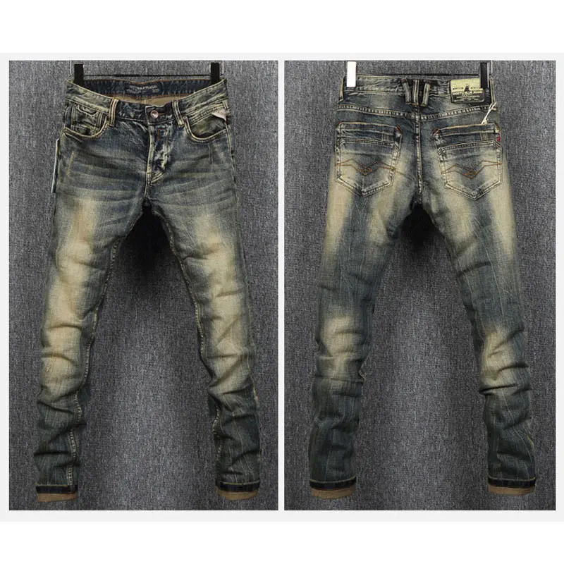 Italian Vintage Fashion Men Jeans High Quality Elastic Cotton Slim Fit Classical Designer Jeans Men Simple Retro Denim Pants