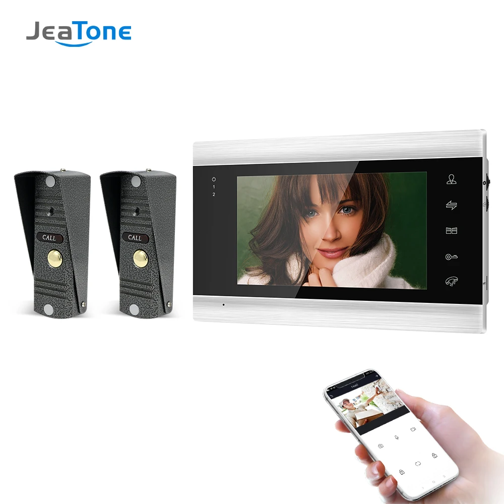 

Jeatone 7-дюймовая беспроводная Wi-Fi видеодомофон с 2x720P водонепроницаемой камерой, поддержка удаленной разблокировки