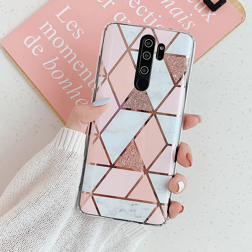 

Electroplating Geometry Marble Case For Redmi Note 9 8 7 Pro Note 10 9S Redmi 8A K40 Pro Shockproof Soft IMD Phone Back Cover