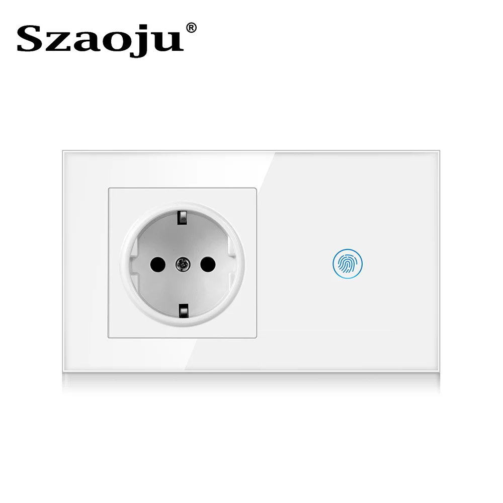 

Szaoju Touch Sensor Switch With Socket Crystal Glass Panel AC110~250V 16A 146*86mm Wall Socket With Light Switch 1/2/3Gang 1Way