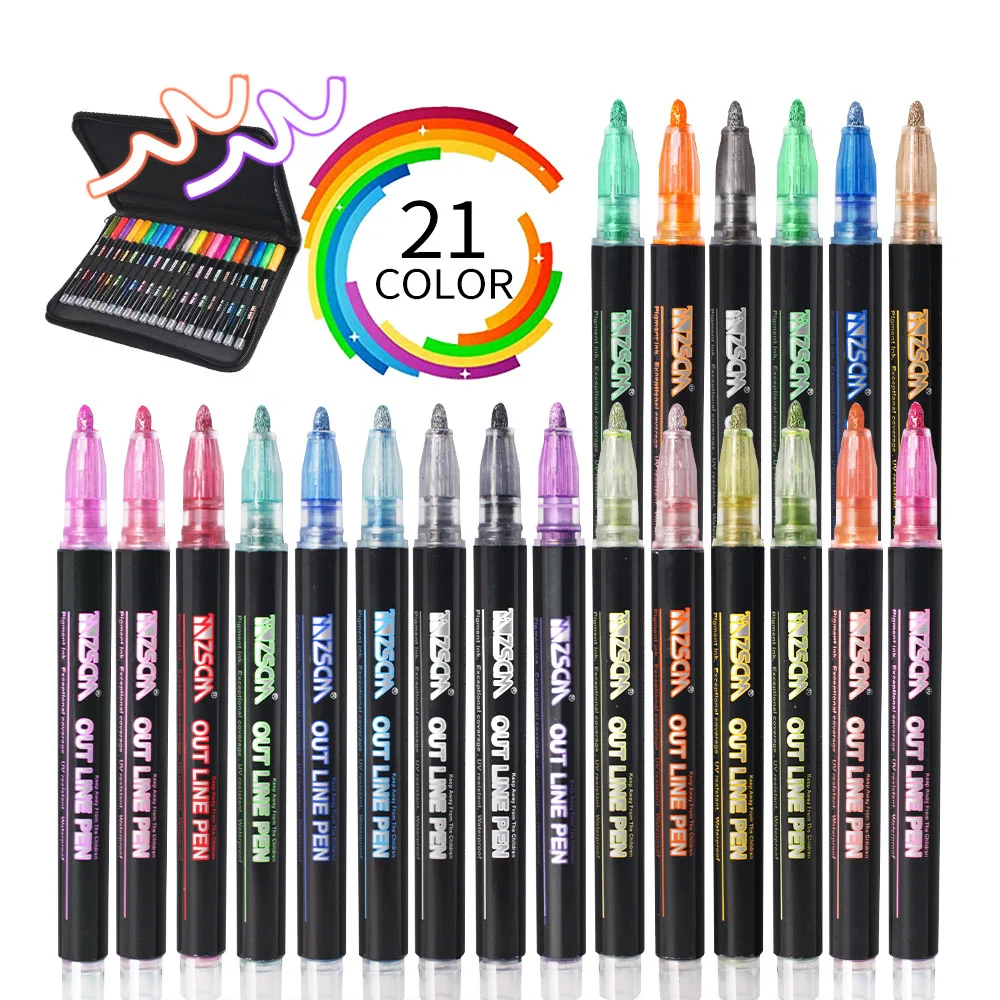 

Double Lines Contour Colored Paint Marker Set Highlighter Outline for Scrapbooking Bullet Diary Poster Card brush pen markers