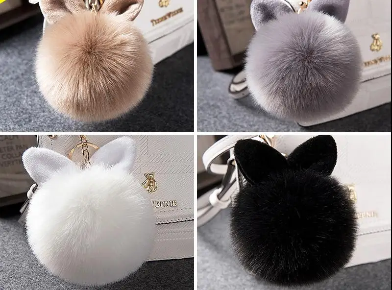 Ant Plush Keychain Bangtan Cartoon Cute rabbit ear ball bag plush car key ring hanging fur pendant | Игрушки и хобби