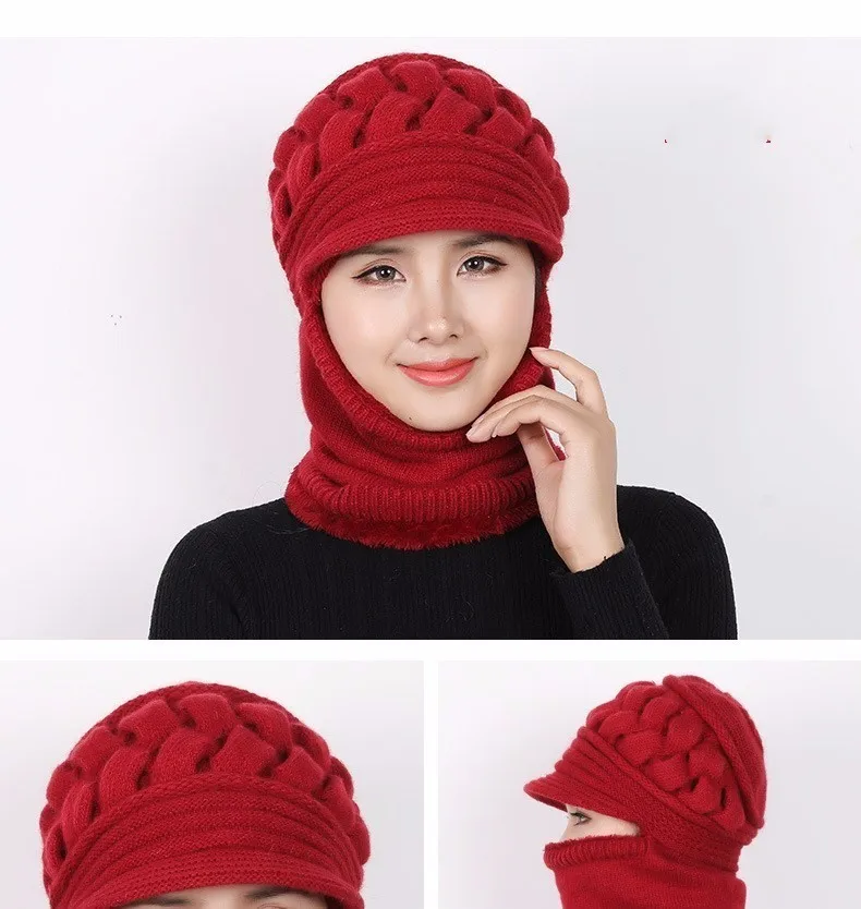 Зимние шапки Skullies Beanies, шляпа для мамы, бини для женщин, шерстяной шарф, шапки, Балаклава, маска, капот, вязанные шапки в полоску