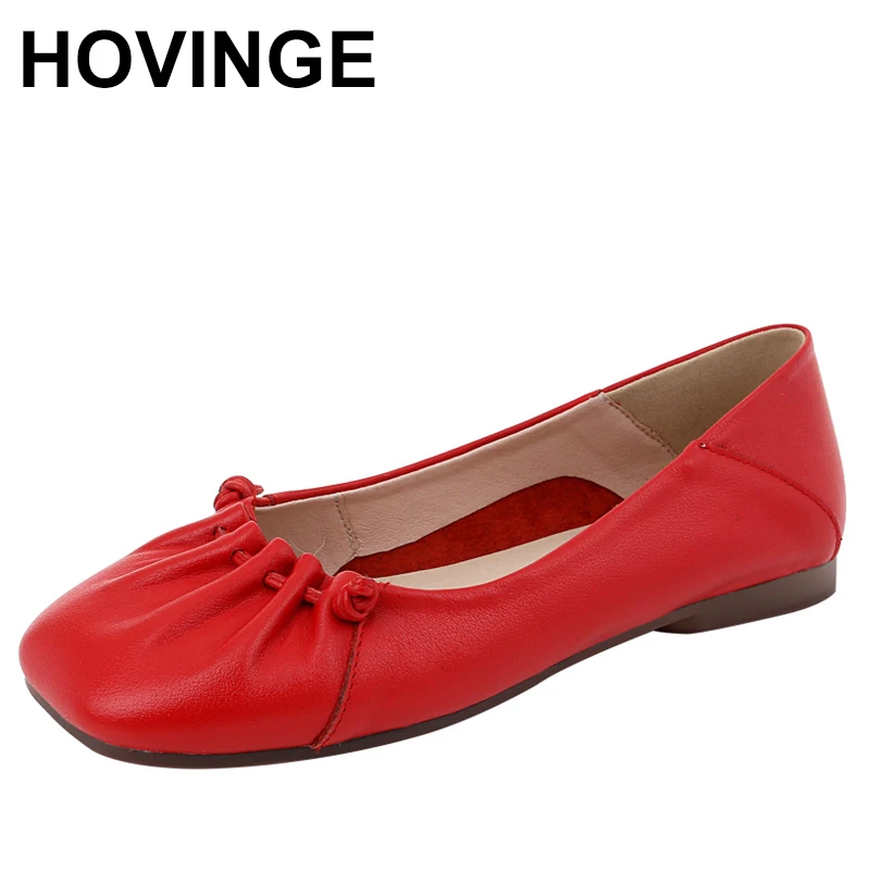 

HOVINGEWomen Genuine Leather Flats Shoes Woman Loafers Square Toe Spring Autumn Comfortable Flat Casual Shoes Plus Size 35-42