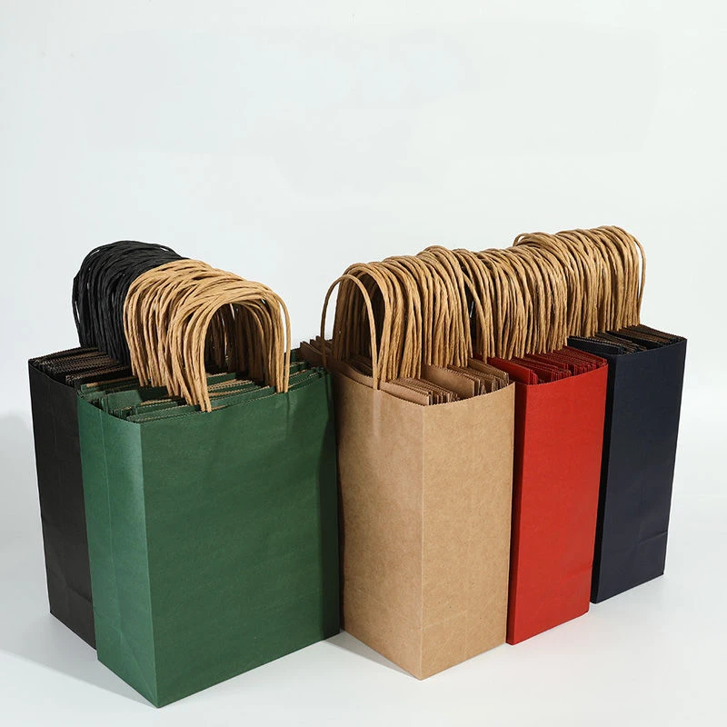 10pcs Kraft Paper Packaging Bags With Handle For Wedding Birthday Party Gifts Products Package Bags For Business Shopping Bag