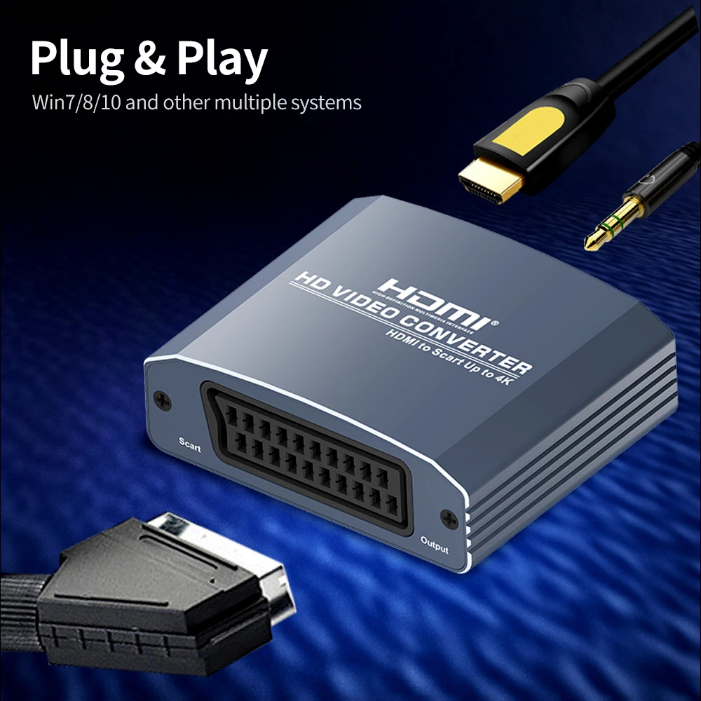 

Преобразователь HD-SCART Plug & Play прочный и маленький 4K @ 30 Гц синхронизация звука в корпусе из алюминиевого сплава штепсельная вилка стандарта С...