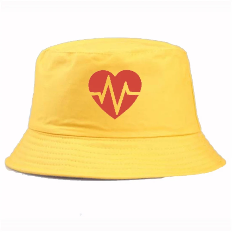 

New Summer cap Personality heartbeat love Bucket Hat Summer Casual Brand Unisex fisherman hat