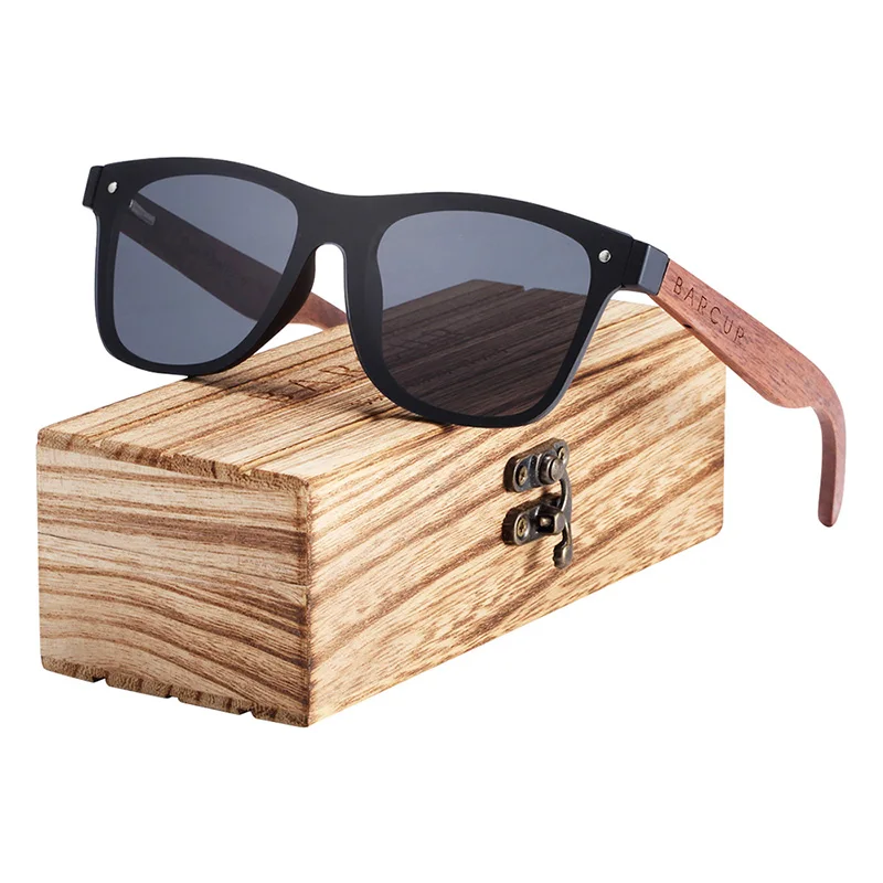 Black Polarized BARCUR поляризационные черные солнцезащитные очки из орехового дерева Мужские квадратные женские солнцезащитные очки UV400 Oculos Gafas Oculos de sol masculino - Цвет линз: Black Polarized