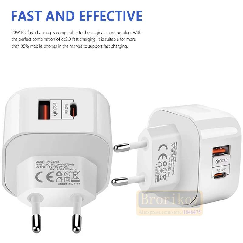eu us uk plug 20w fast charging mobile phone charger quick charge qc 3 0 with pd adapter wall usb charger for iphone 12 samsung free global shipping