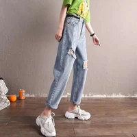 overalls ripped jeans womens summer and spring new high waisted wide leg micro flared pants straight leg mother jeans