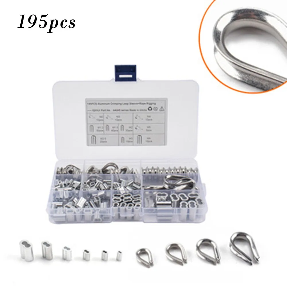 

Stainless Steel Wire Rope Cable Thimble + Aluminum Crimping Loop Sleeve Kit Box Car Accessories