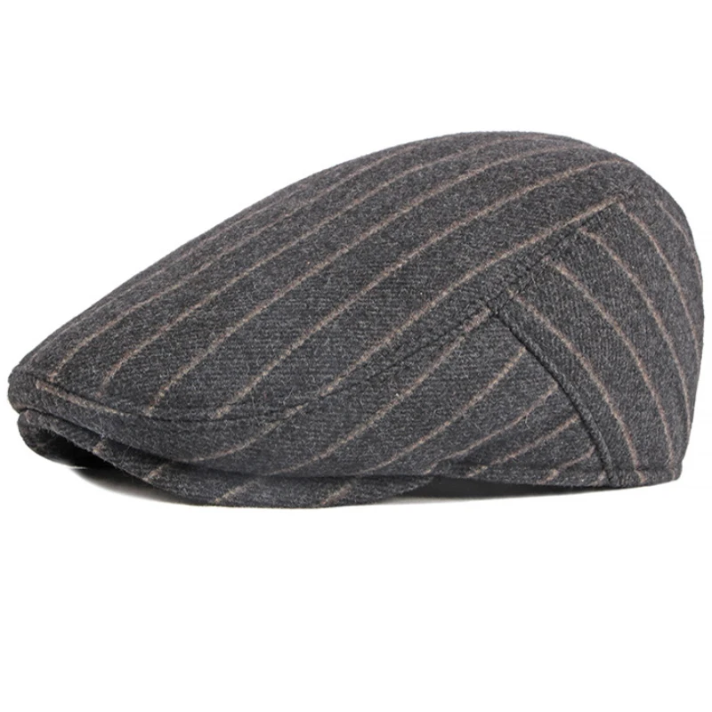 HT3416 Men Berets New Fashion Thick Warm Winter Hat Retro Beret Cap Men Striped Wool Beret Hat Male Vintage Ivy Gastby Flat Cap
