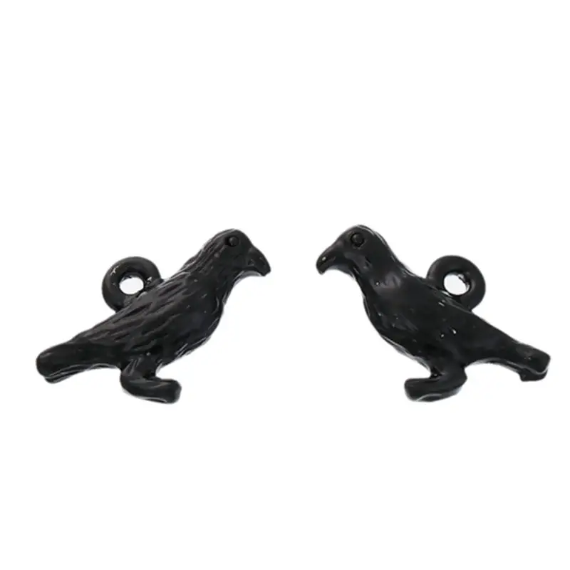 Zinc Alloy Halloween 3D Charms Crow Bird Black Enamel Pendants For DIY Jewelry Making Gifts 16mm( 5/8