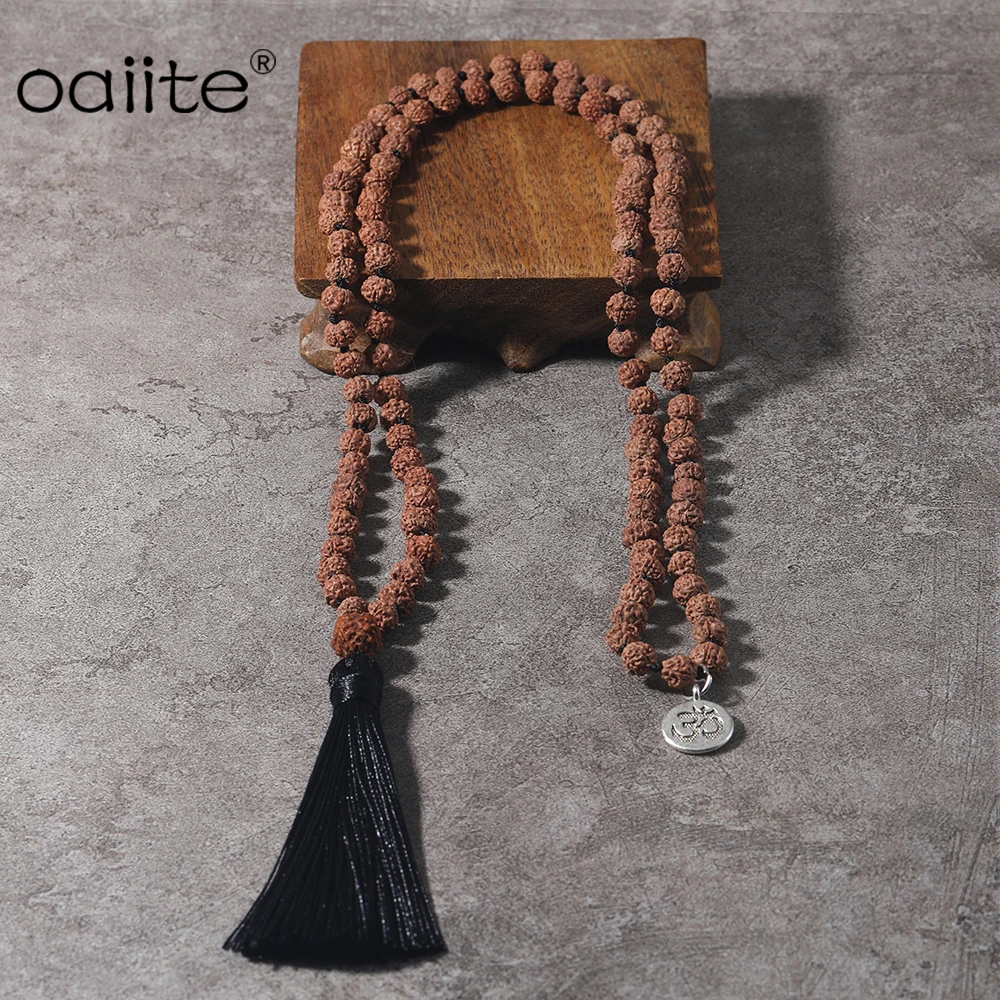 OAIITE Длинные ожерелья Rudraksha для женщин и мужчин с 108 мала Мел Женская буддийская