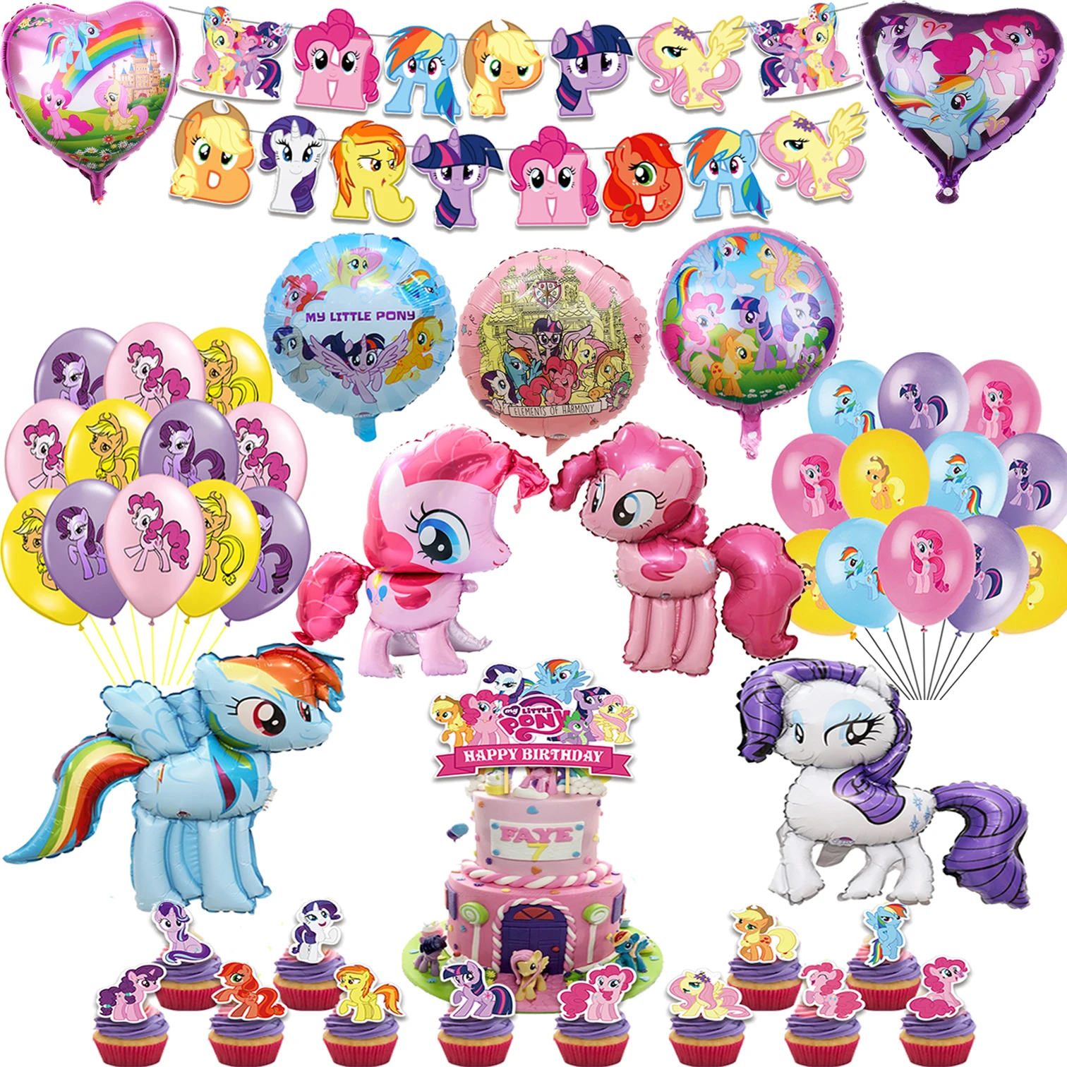 Фольгированные воздушные шары Little Pony розовый гелиевый баннер в виде лошади