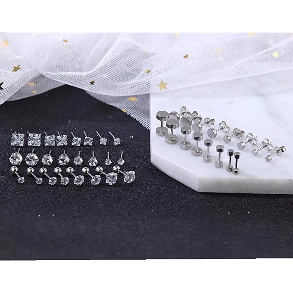 1 пара Нержавеющая сталь черный серьги со шпилькой для Для мужчин женщин CZ