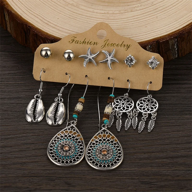 Серьги подвески FNIO в стиле бохо женские Винтажные Ювелирные украшения с цветами