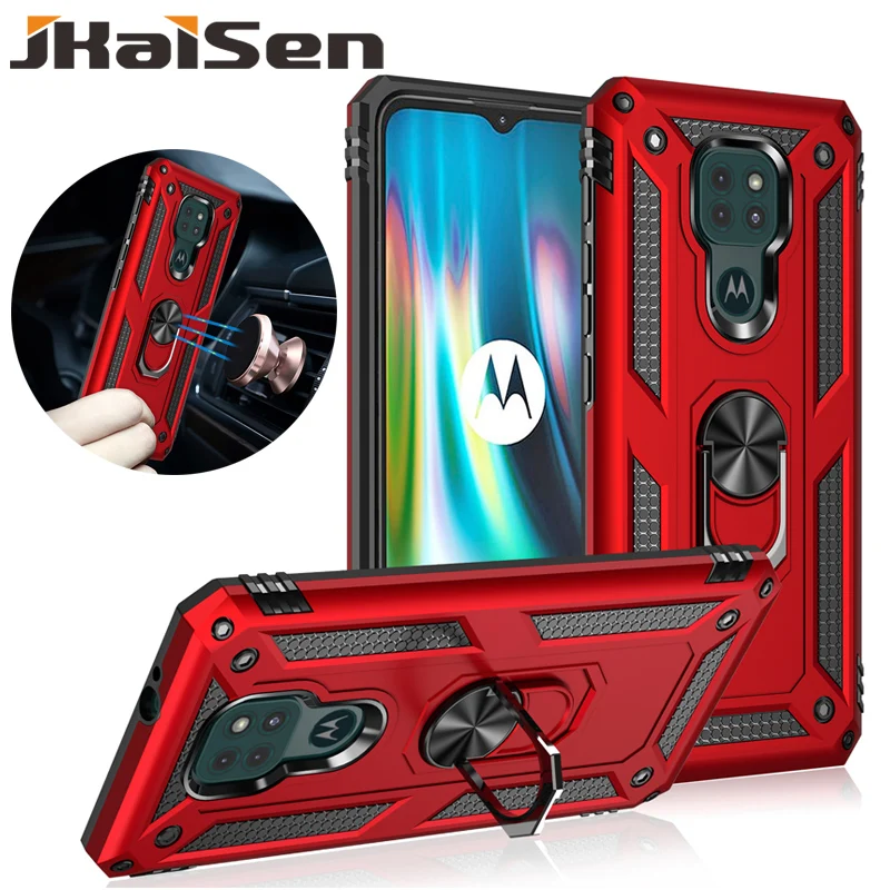 

JKaiSen Shockproof Phone Case For MOTOROLA G9 Play Luxury Ring Car Holder Protective Cover For MOTO G9Plus G9Power Back Case