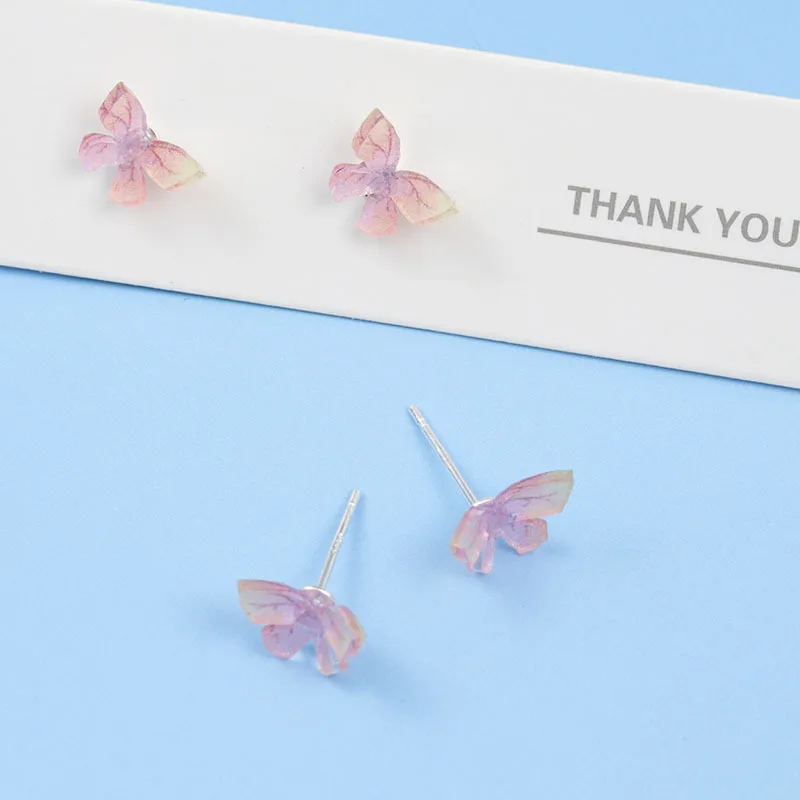 

S925 Silver Needle Color Three-dimensional Butterfly Female Earrings Simple Net Fairy Set Cute Colorful Stud Earrings for Women