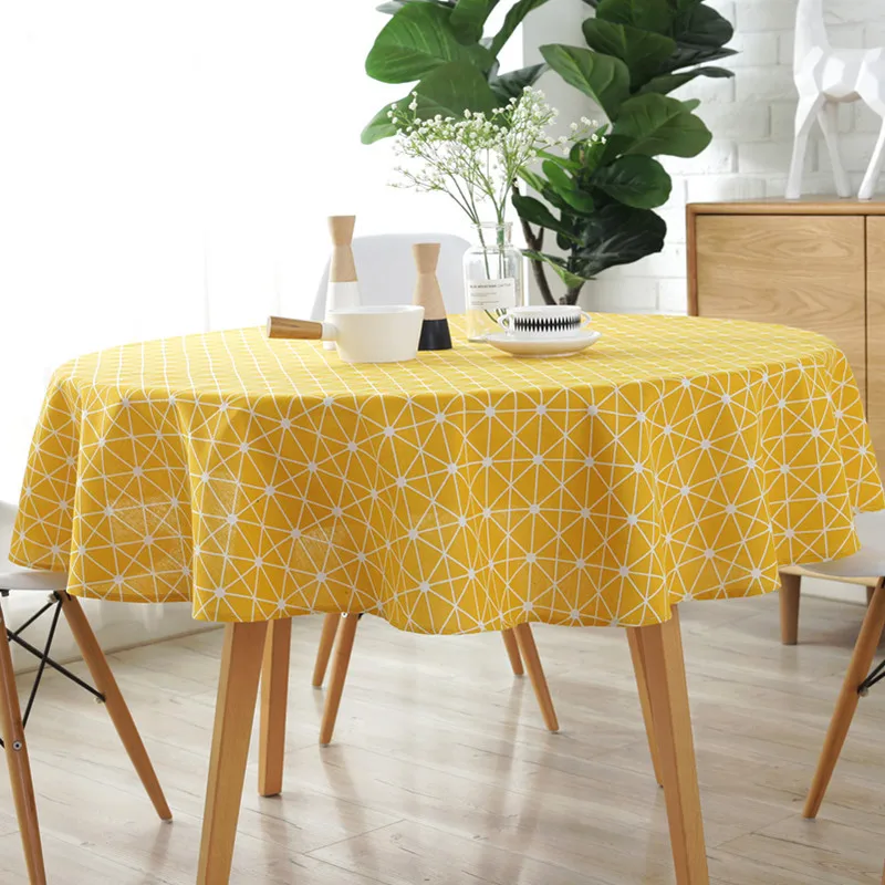 

Geometric Round Tablecloth Striped Tea TableCover Picnic Cloth Triangle Background Cloth Yellow Table Decor Waterproof Oilproof