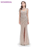 2021 new sexy sequined shawl deep v neck halter sleeveless high slit floor length dress evening formal evening dress