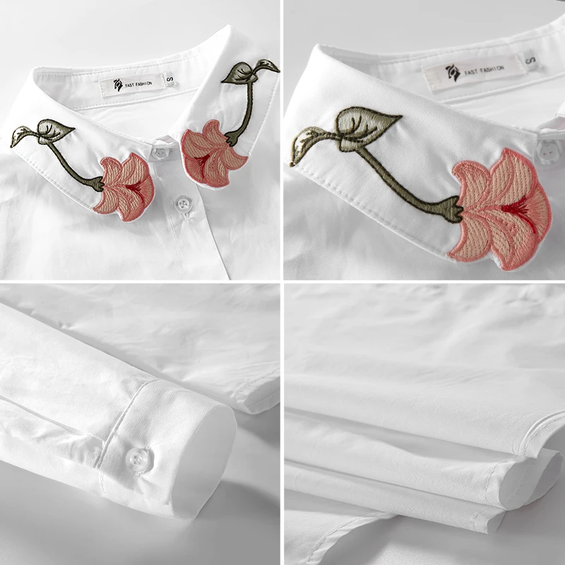 

2021 early spring new style cotton embroidered white shirt female design sense niche foreign fashion embroidered blouse