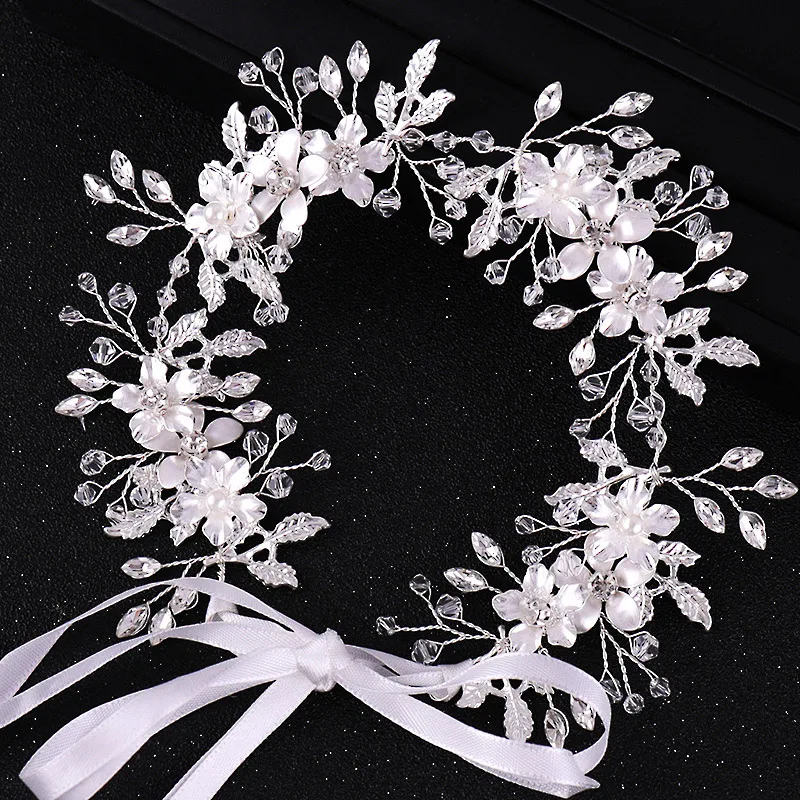Flower Hair Head Pieces Crystal Wedding Band Bridal Headbands With Ribbon Bride Vine Accessories BN | Украшения и аксессуары