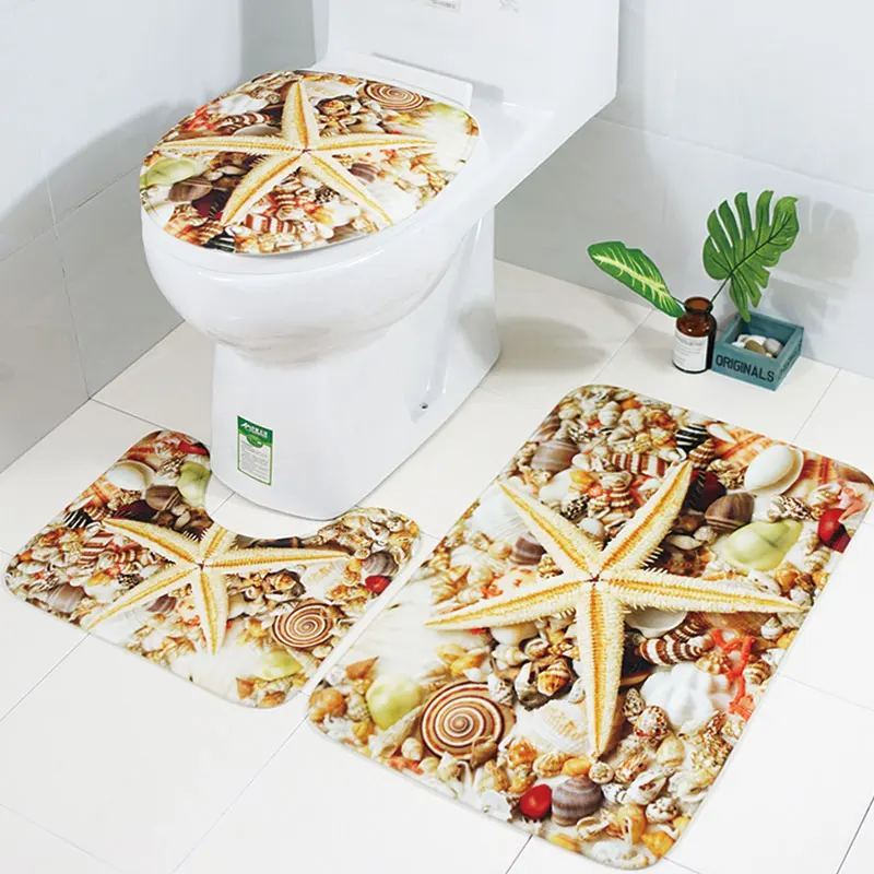 

Бесплатная доставка, 3 комплекта/партия шт Пляжный ракушками океана коврики для ванной нескользящие Ванная комната Комплект ковриков для п...