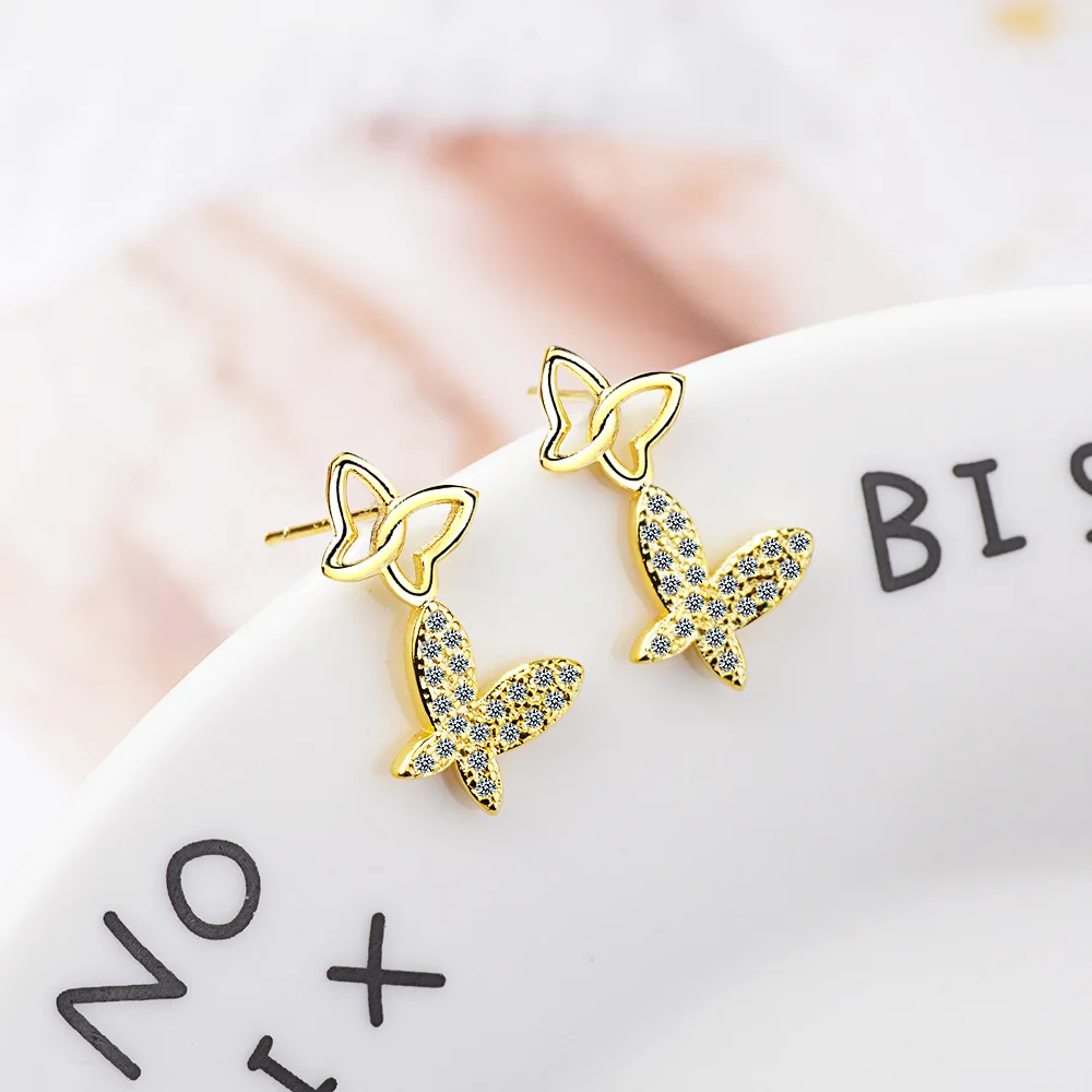 

Sweet Delicate Butterfly Earrings Silver Color Zircon Earrings For Women