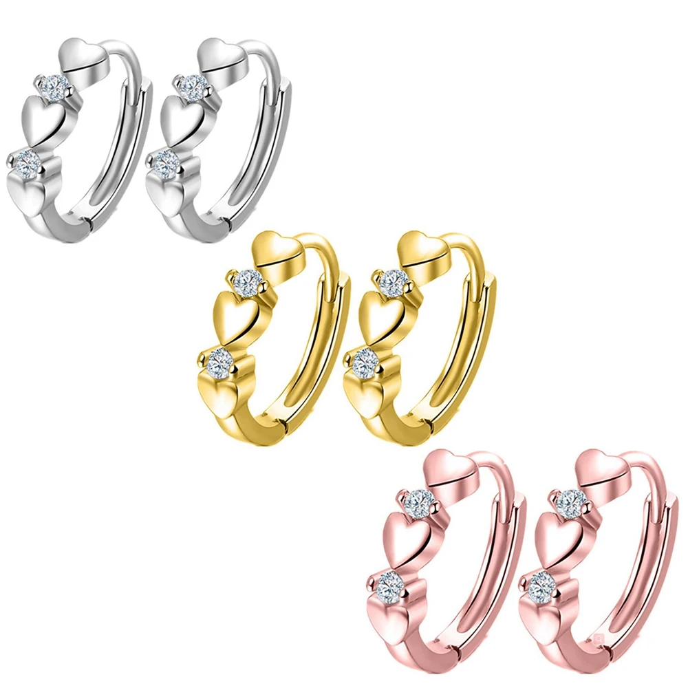 

Coconal Fashion Heart Zircon Earring Stud Clip Earrings for Women Gift Jewelry