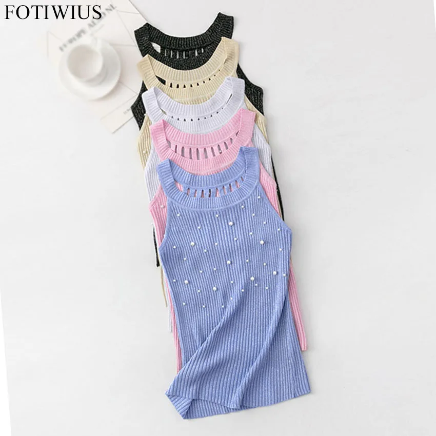 2020 летние трикотажные топы высокого качества с бусинами и жемчужинами блестящая