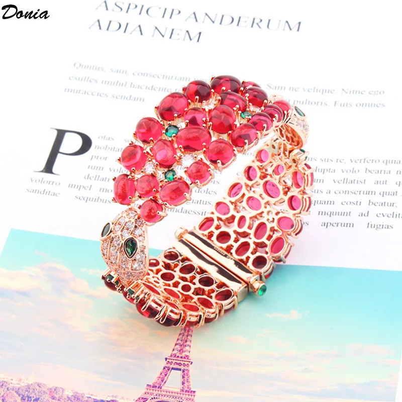 

Donia Jewelry New Exaggerated luxury two-headed snake bracelet with AAA red zircon bracelet women's new domineering jewelry