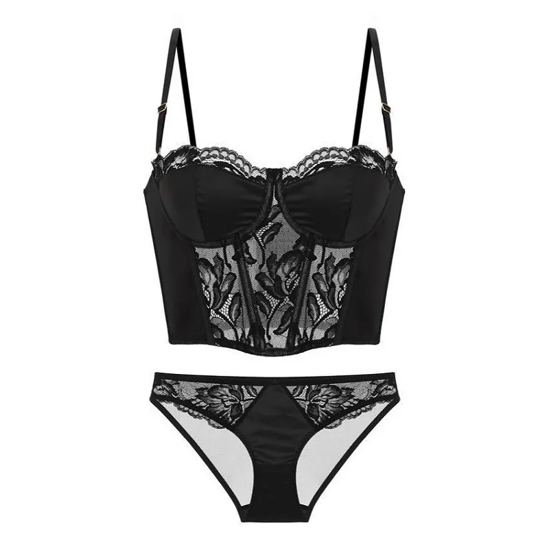 

New Autumn and Winter French Sexy Vest Bra Women's Vice Breasts Gather Smooth Lace Bra Set