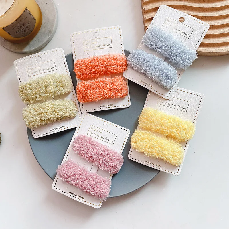 

Hot Selling Geometry Square Super Cute Candy Color Plush Children's Hair Clips Accessories for Girls