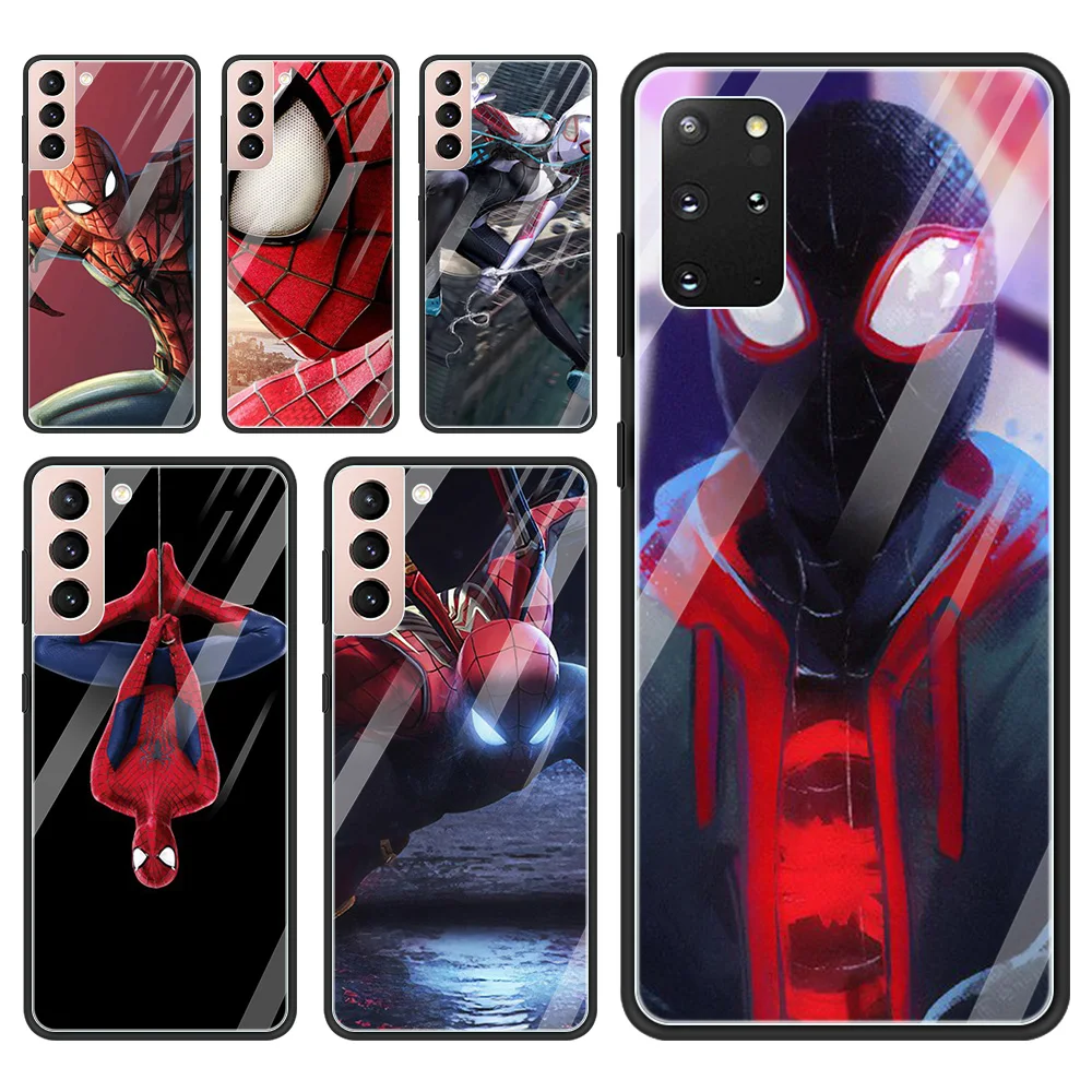 

Glass Case For Samsung S21 S20 Ultra S21 S20 FE S10 S9 S8 Plus S10e S10Lite A70 A50 A40 A30 Fundas Spider-Man Marvel superheroes