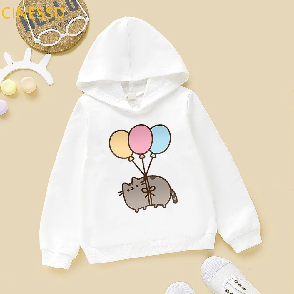 hoodie for kid New Arrival 2021 Kids Clothes Coffee Cat Love Colorful Balloons Animal Print Hoodie Girls/Boys Harajuku Kawaii Children Clothing hoodies for a boy