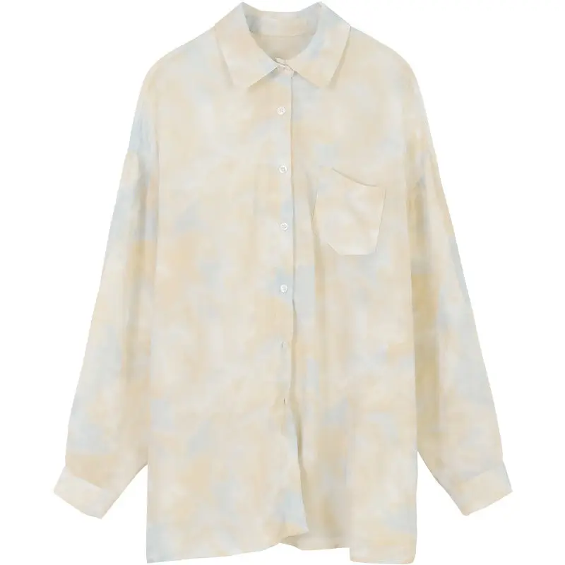 

Blouse Women Summer 2021 New Chiffon Long-sleeved T-shirt Sun Protection Shirt Tie-dye Top