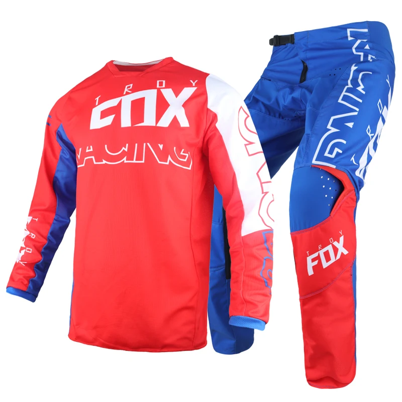 

Moto 2022 Gear Set Troy Fox 180 Skew Jersey Pants Motocross Racing Kits Offroad Street Motor Blue Red Suit Mens