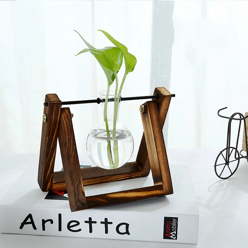 

Terrarium Creative Hydroponic Plant Transparent Vase Wooden Frame vase decoratio Glass Tabletop Plant Bonsai Decor flower vase