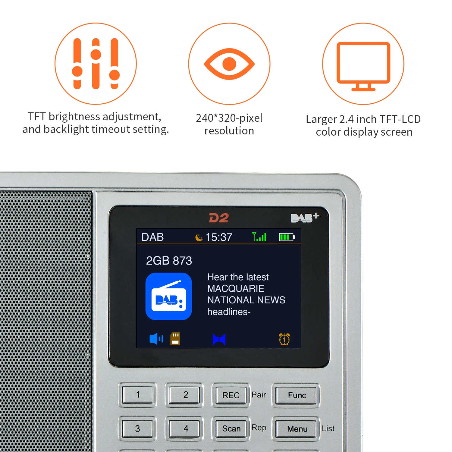 Портативный радиоприемник GTMEDIA D2 DAB +/FM/BT/карта/AUX/стерео/RDS с TFT-ЖК-дисплеем